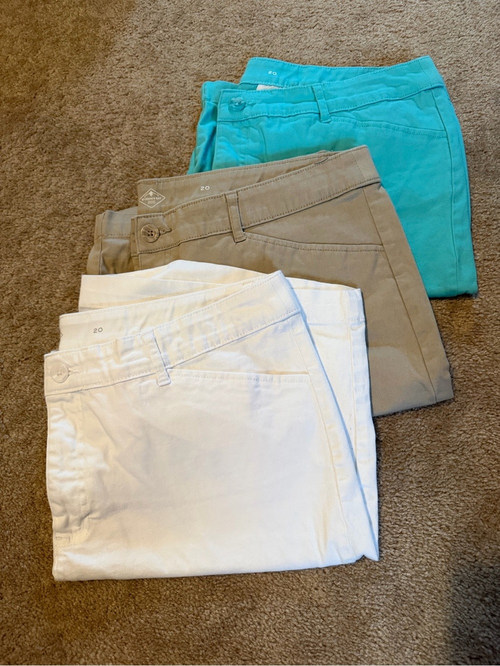 Bundle of 3 St John’s Bay Women’s Shorts - NWOT White, Tan, Aqua